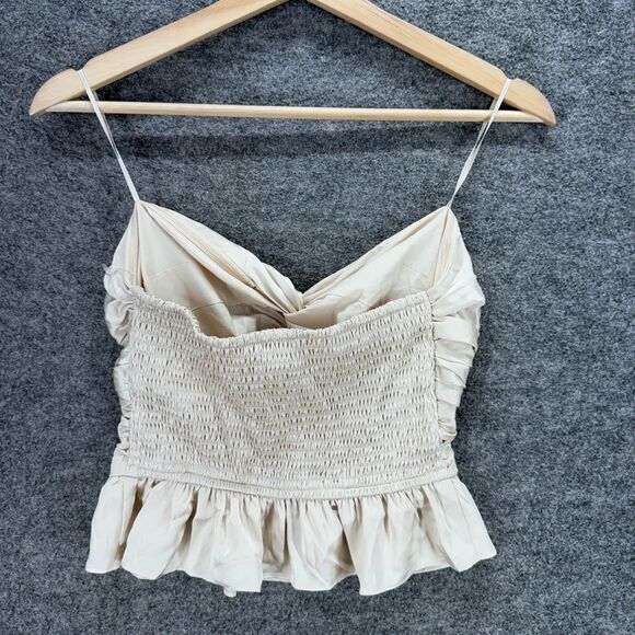 New Express Top Women S Small Beige V-Neck Sleeveless Spaghetti Strap Gaphered - Picture 2 of 6